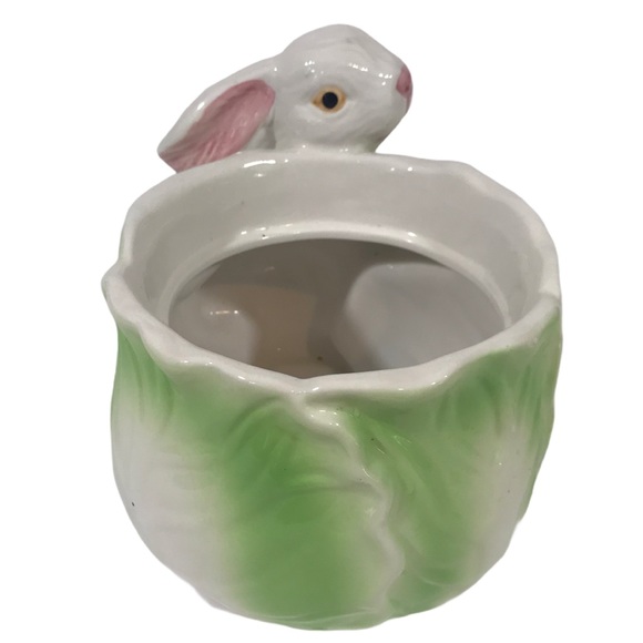 Vintage Ceramic Easter Bunny With Cabbage Candy Holder Home Decor - Picture 6 of 7